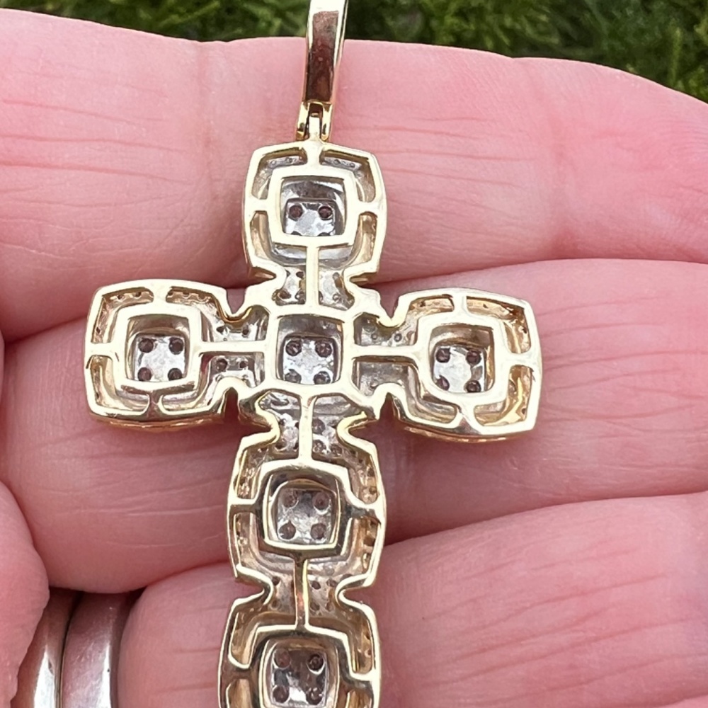 LARGE 10K YELLOW GOLD STATEMENT DIAMOND CROSS PENDANT ONE OF A KIND CUSTOM MADE - Picture 9 of 16